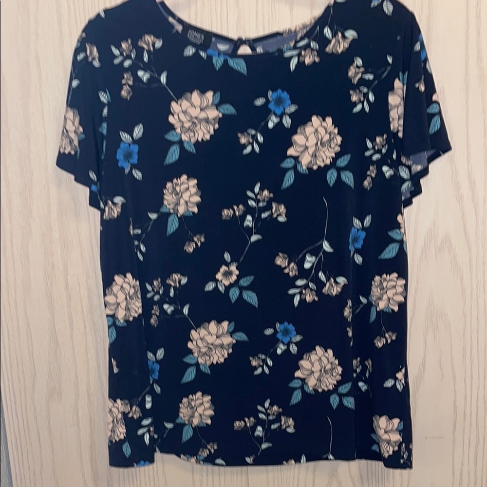 Jones New York Signature Navy Floral Blouse Women’s Large Top